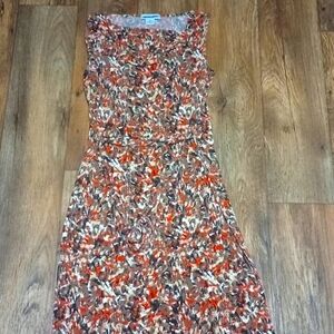 Liz Claiborne Floral Patterned Midi Sleeveless Dress With Tie Belt